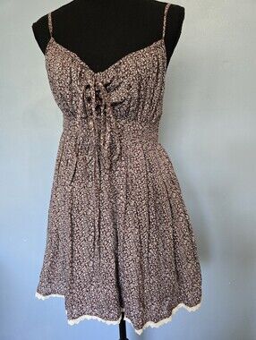 Foreign Exchange Ditsy Floral Milkmaod Dress Brown M